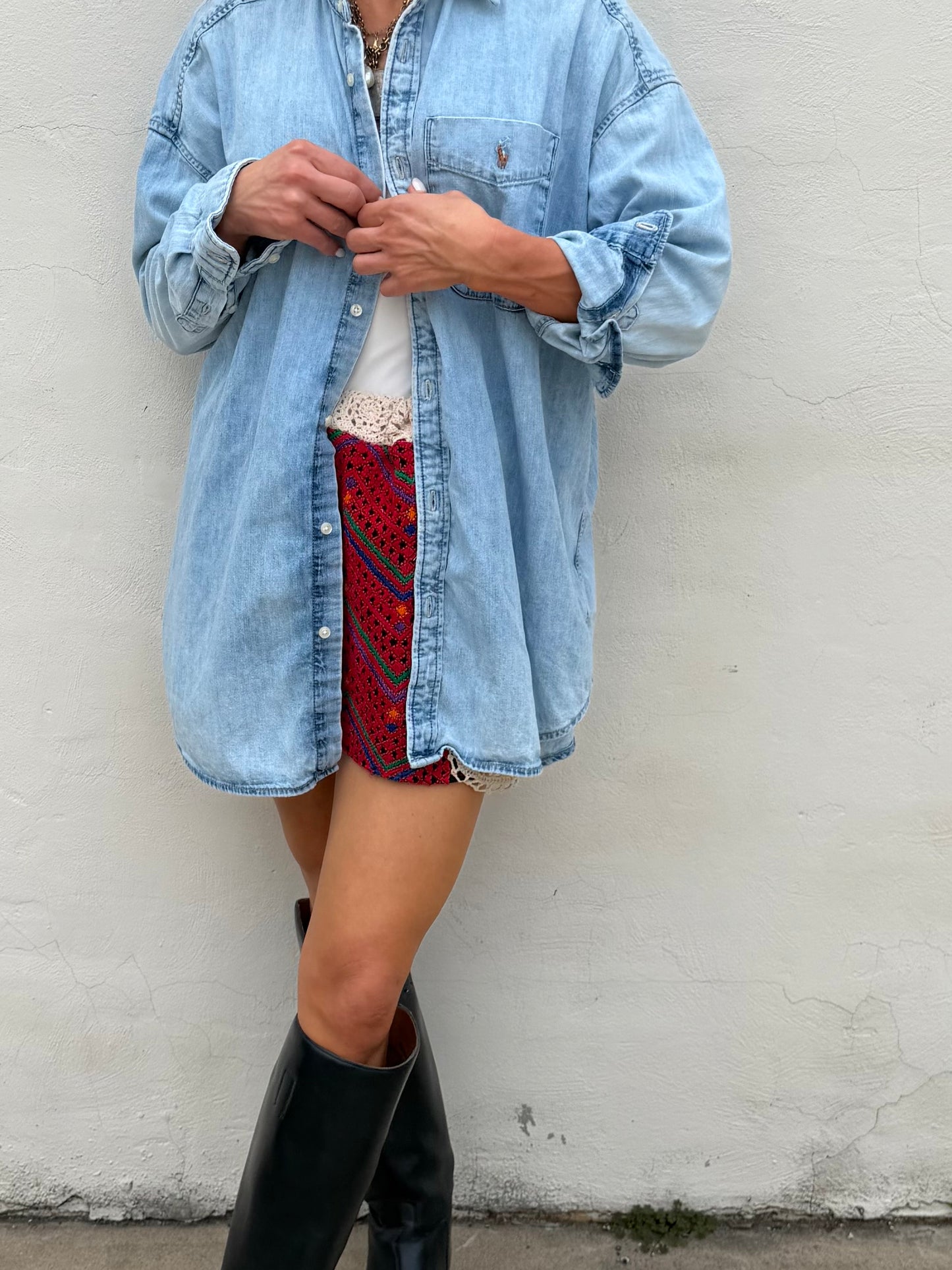 Woven Textile and Crochet Mini Skirt