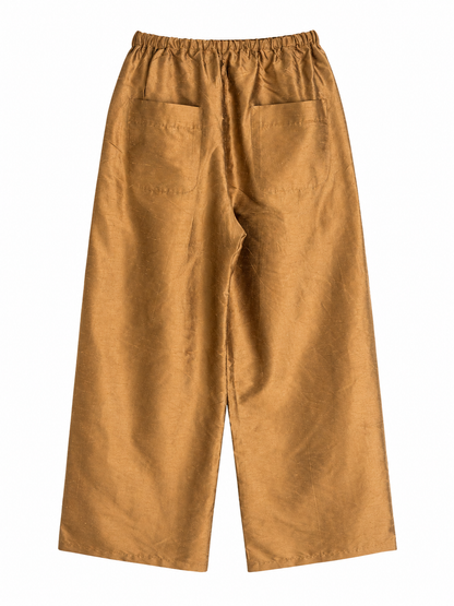 Dupioni Silk Drawstring Pants Golden Brown