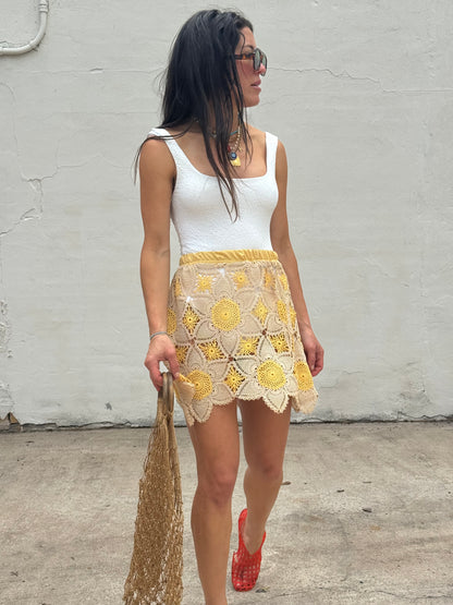 Lace Tablecloth Mini Skirt Yellow/Tan