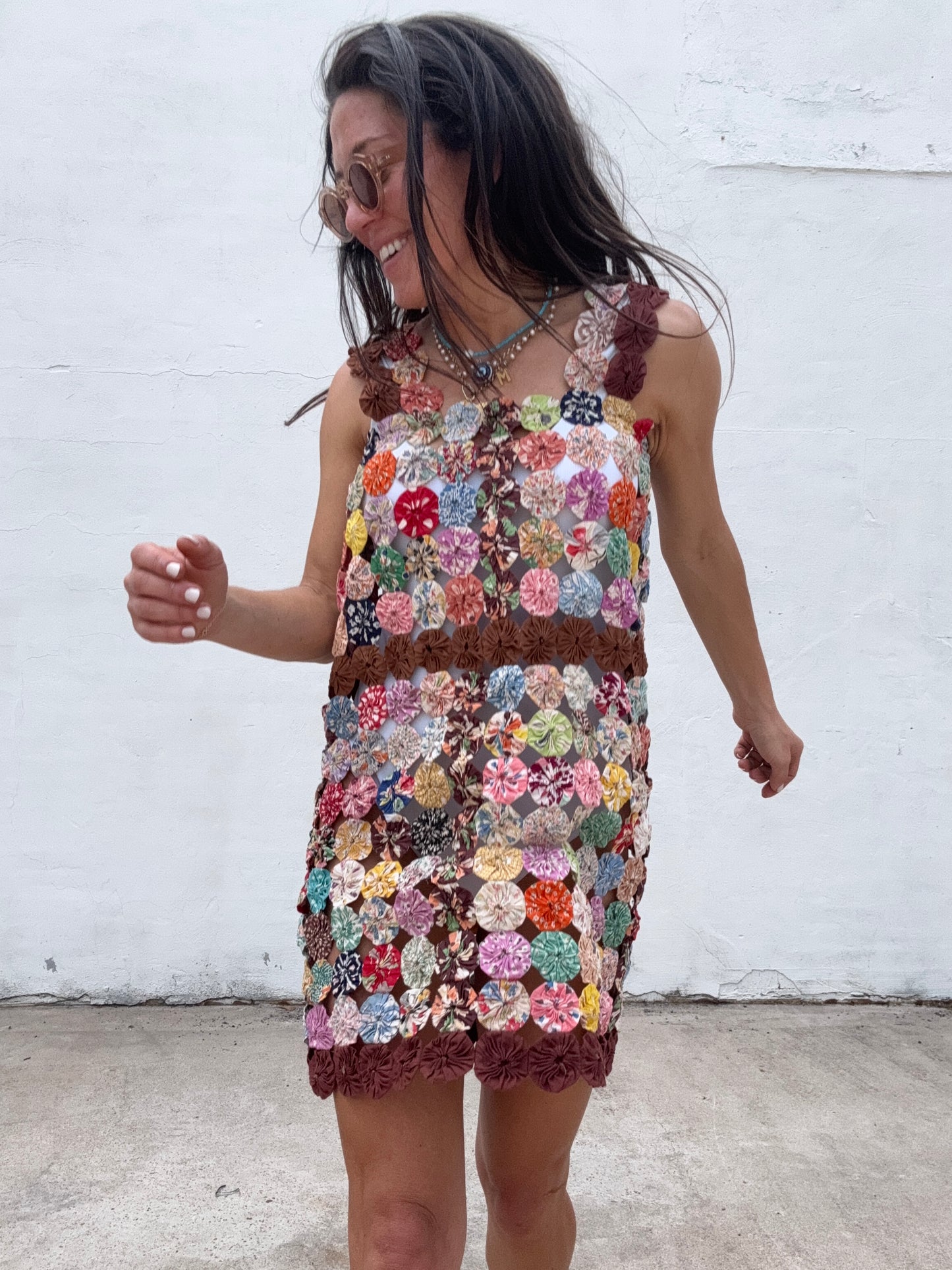 Yo-yo Mini Dress Brown Multi