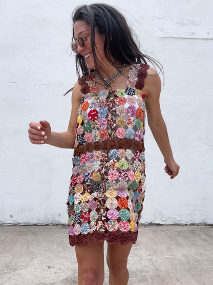 Yo-yo Mini Dress Brown Multi