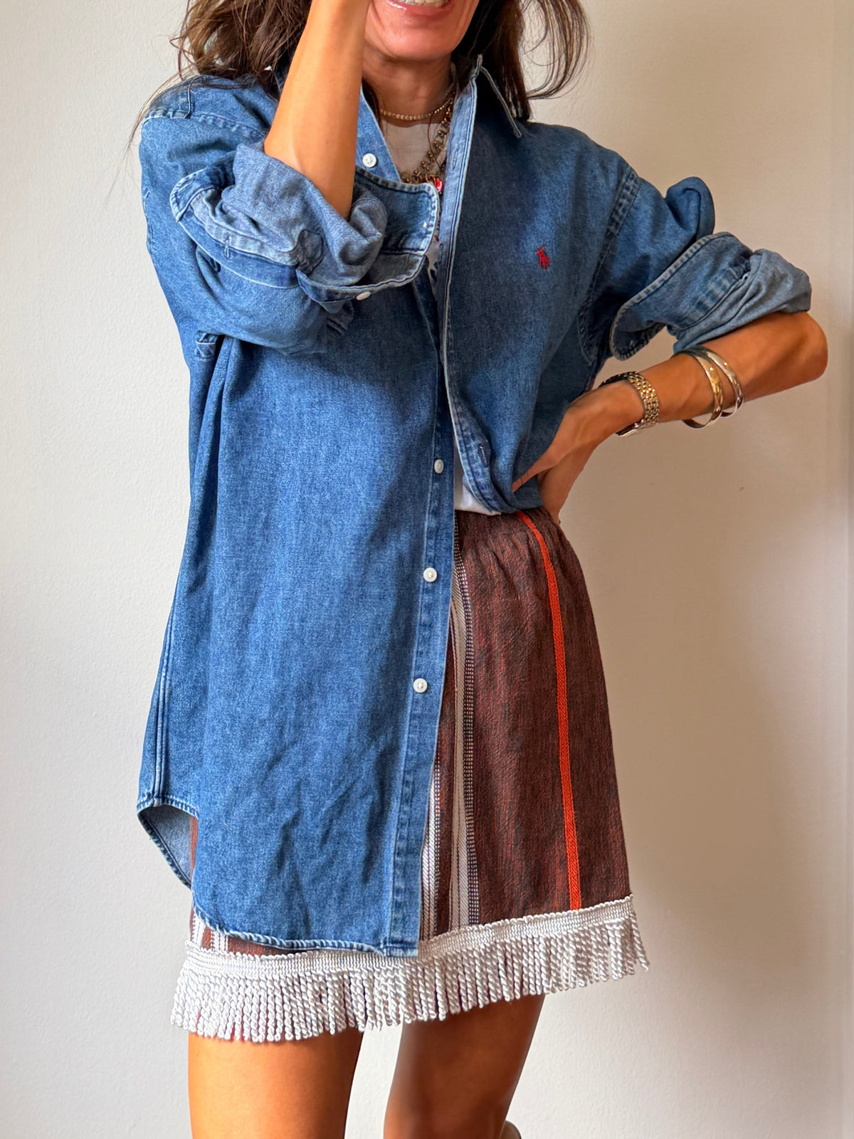 Guatemalan Mini Skirt With Fringe Brown