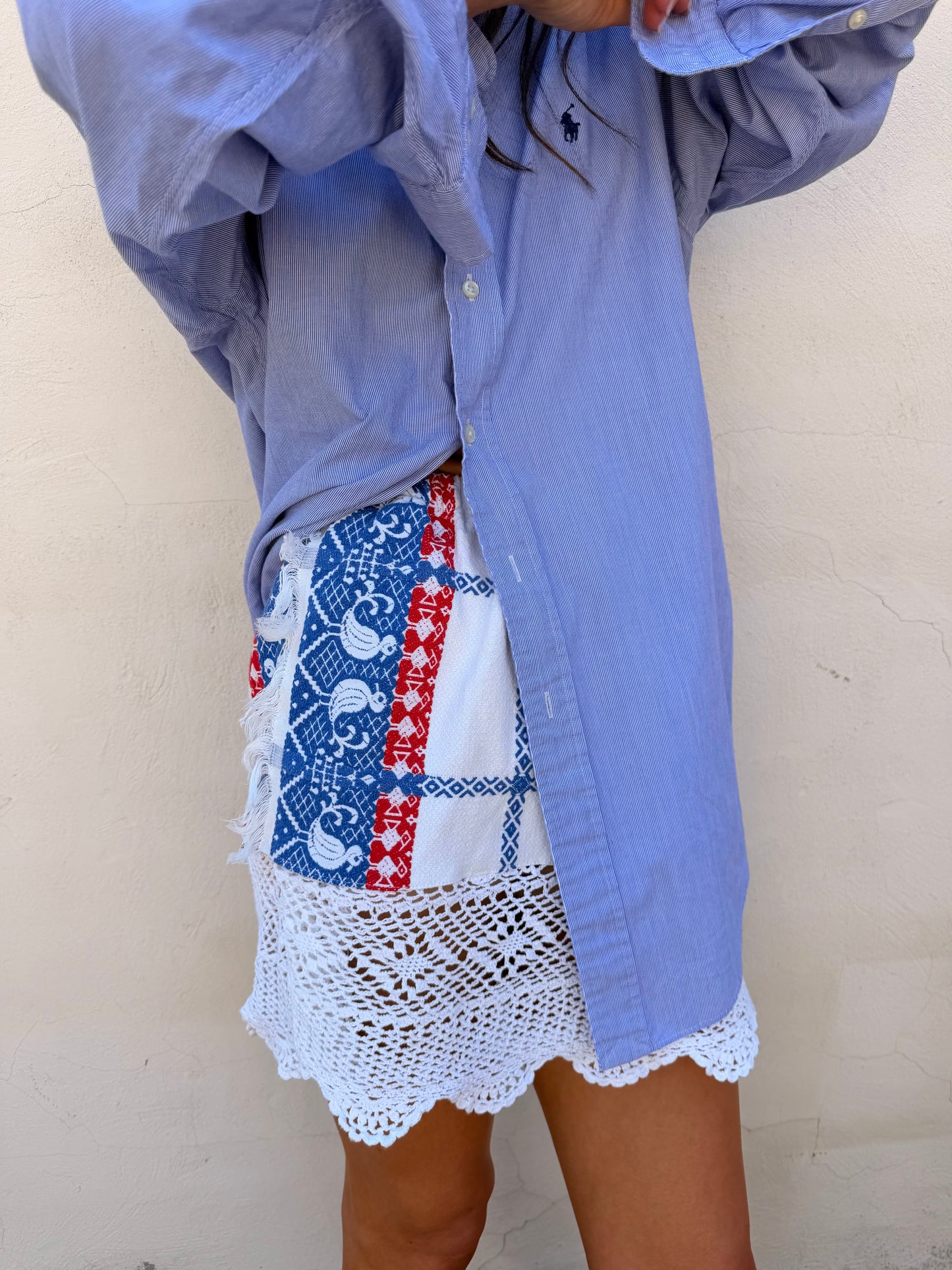 Hungarian Red Blue Mini w/ Crochet Trim