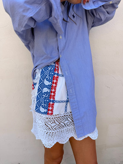 Hungarian Red Blue Mini w/ Crochet Trim
