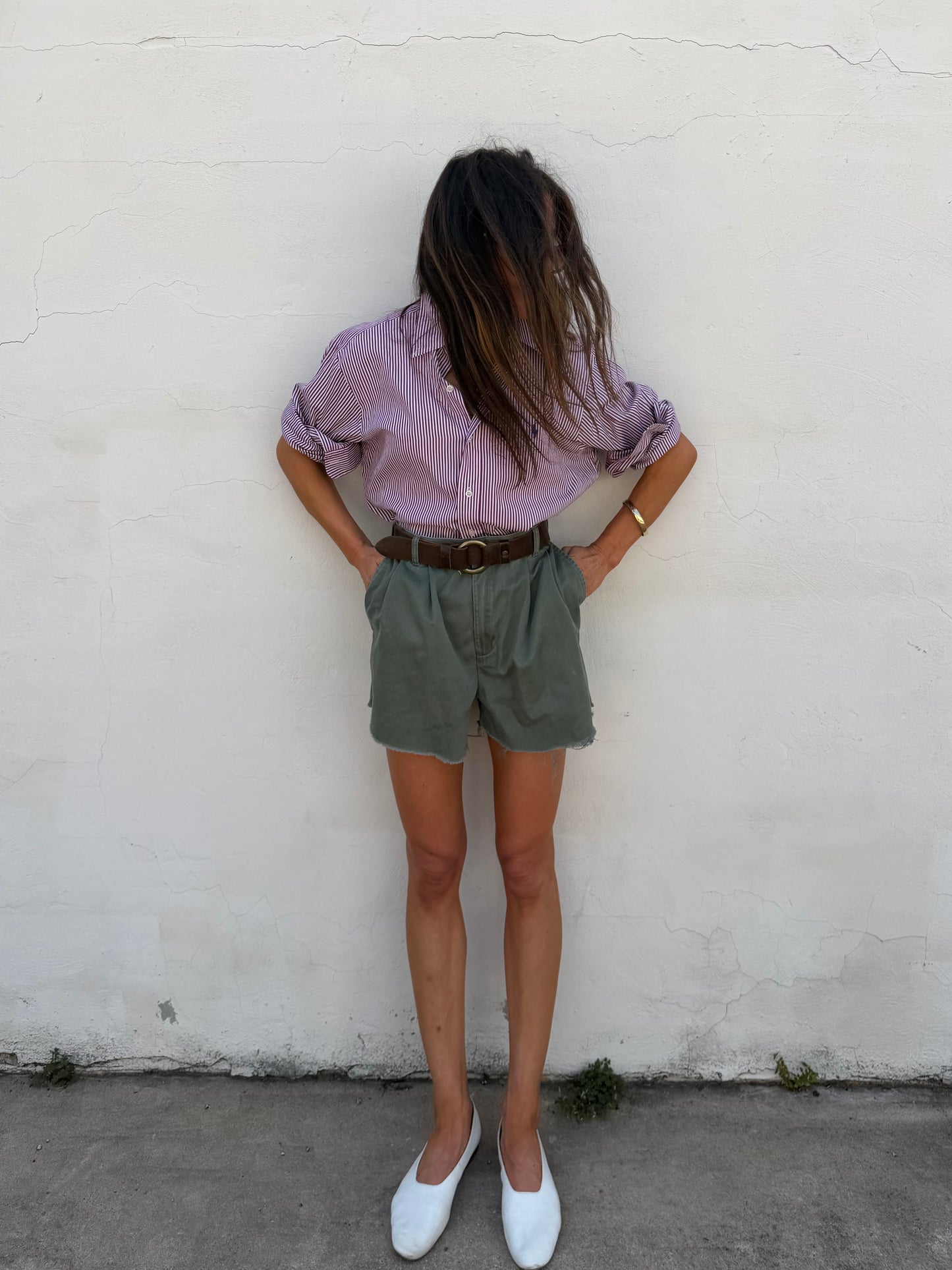 Army Green Cutoff Pleated Chinos