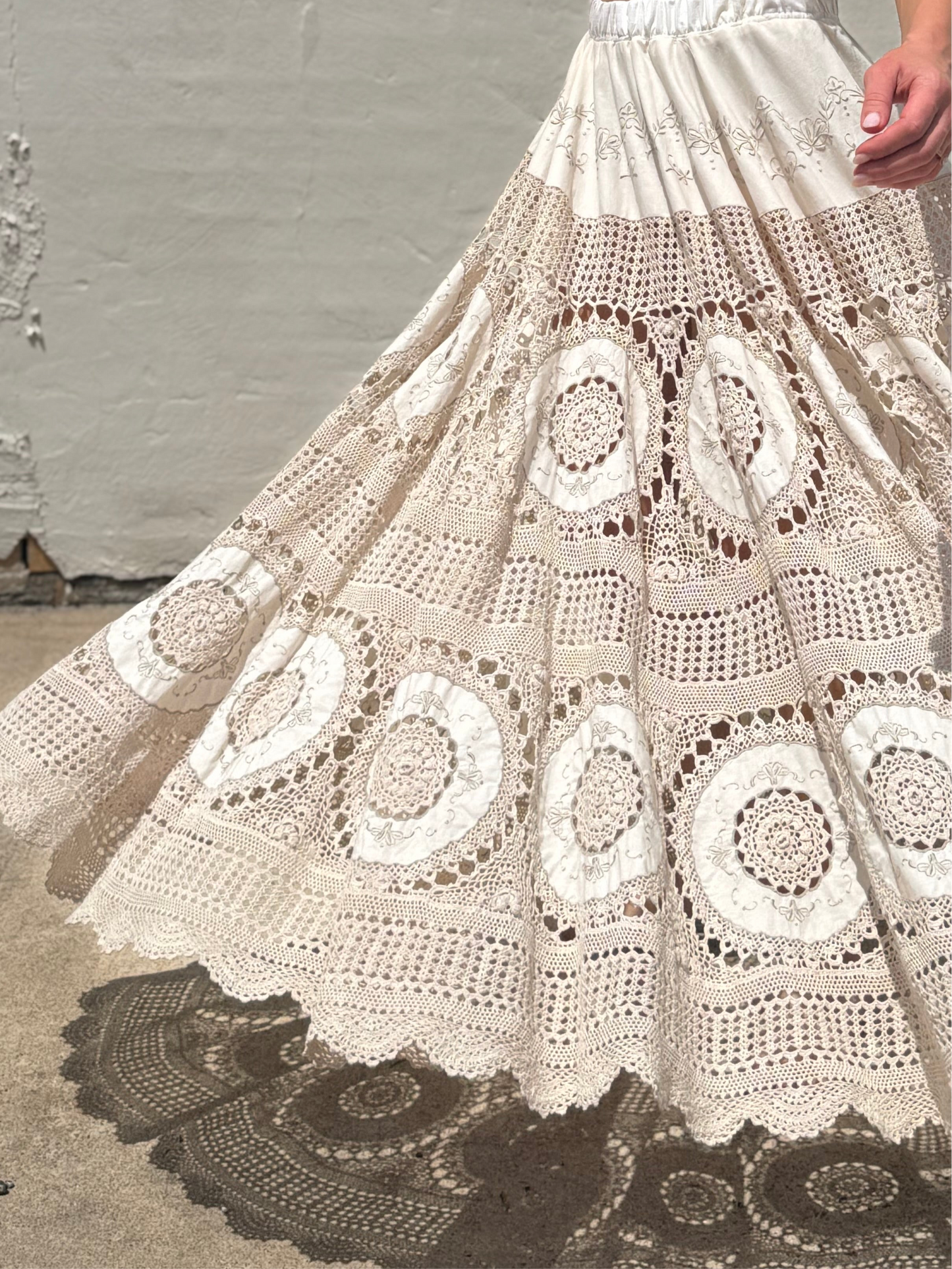 Crochet Lace Circle Skirt Beige