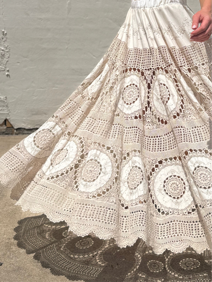Crochet Lace Circle Skirt Beige