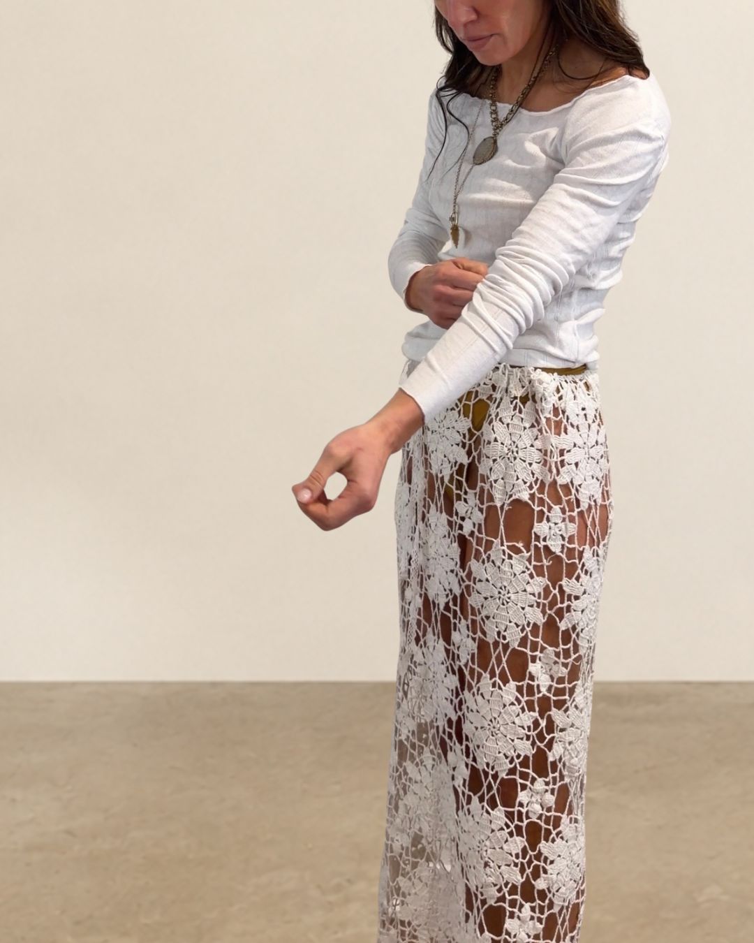Openwork Crochet Drawstring Maxi Skirt