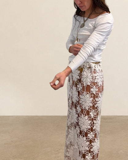 Openwork Crochet Drawstring Maxi Skirt