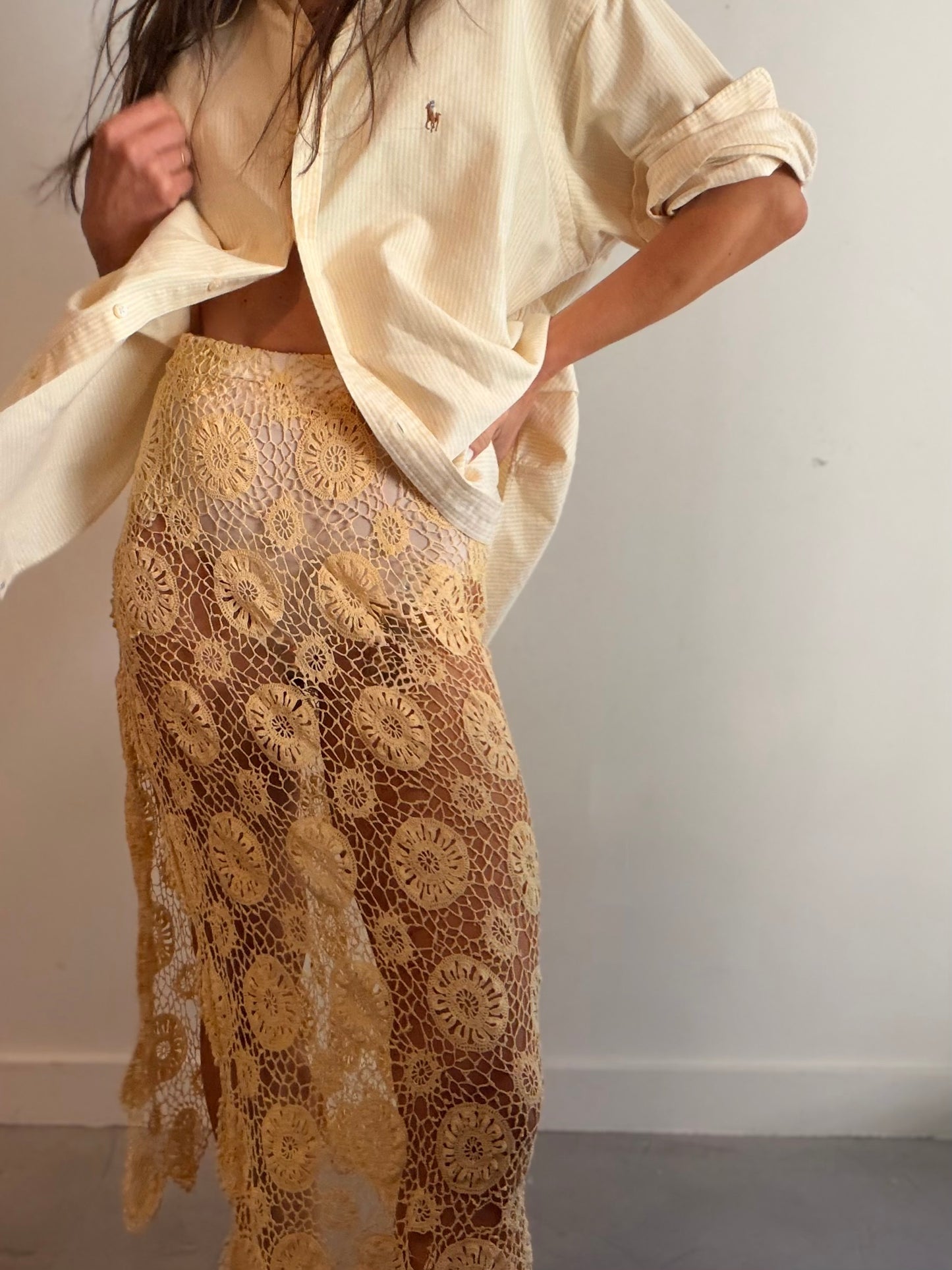 Yellow Lace Midi Skirt