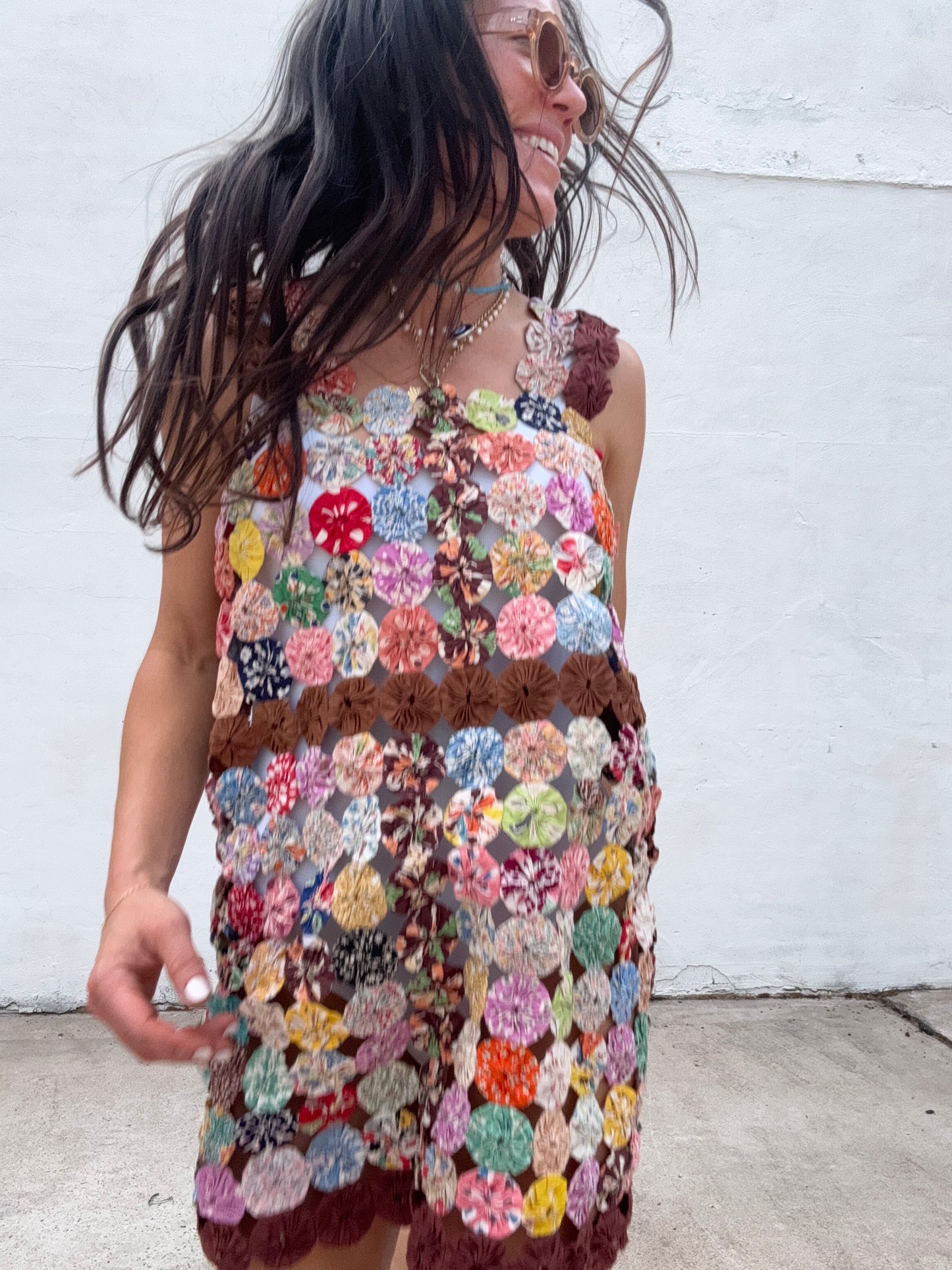 Yo-yo Mini Dress Brown Multi