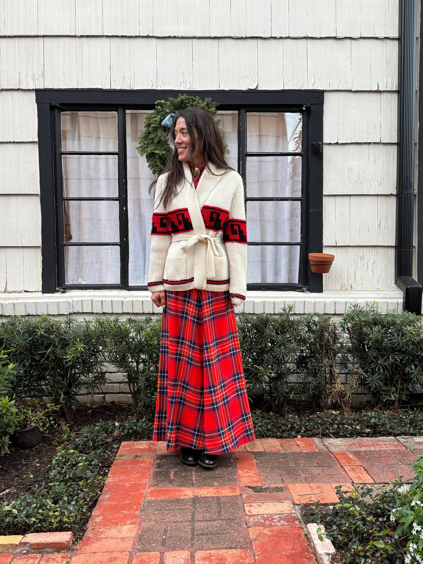 Bold Red Tartan Wool Maxi Skirt