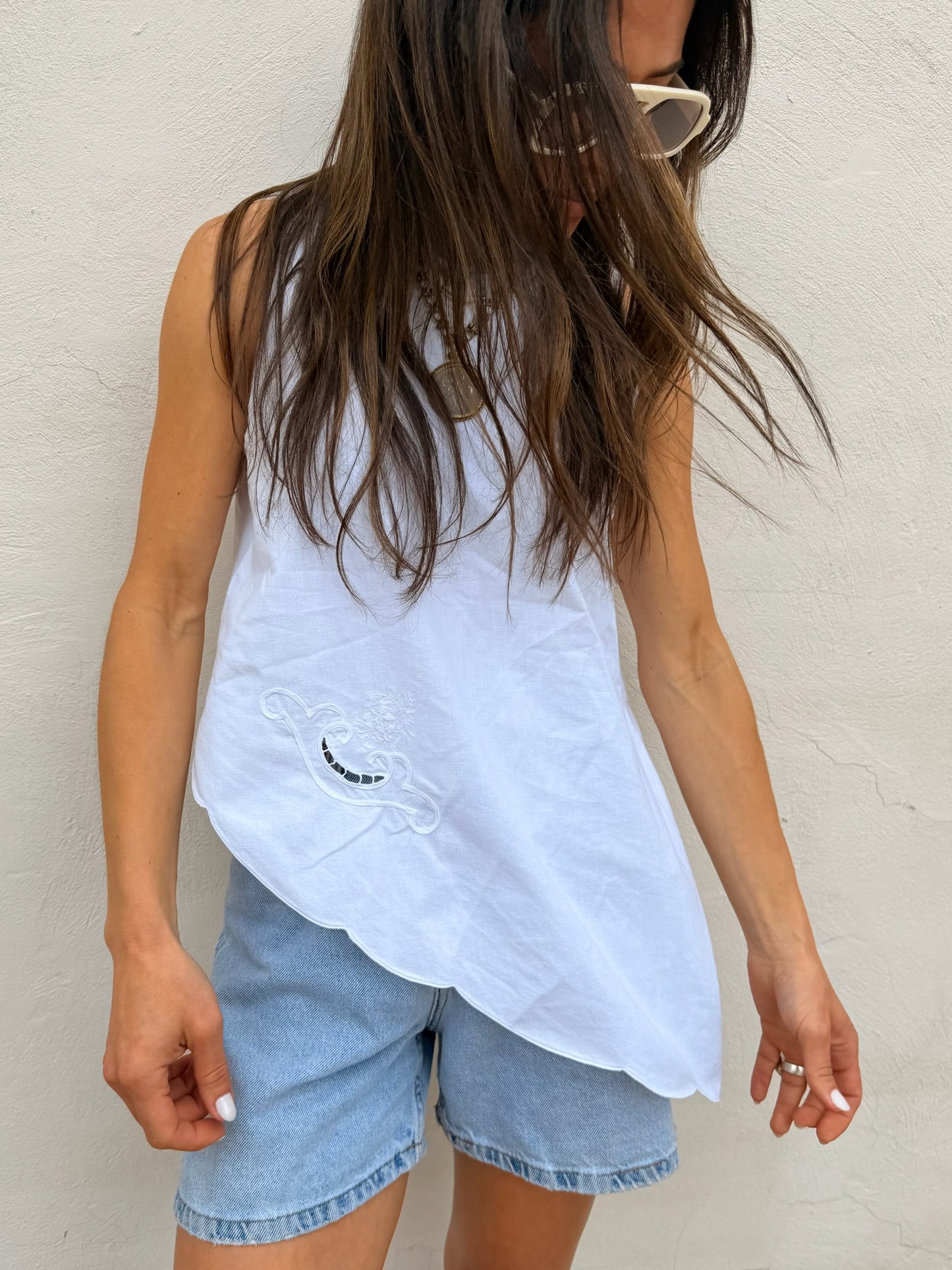 Asymmetrical Cutwork Top