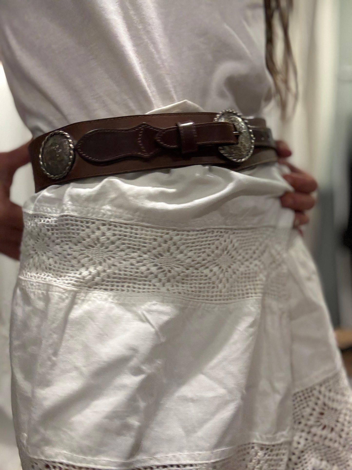 Brown and Silver 90s Western/Equestrian Belt