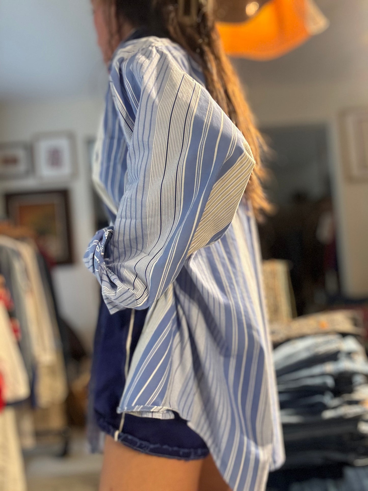 Blue Side Stripe 70s Cotton Shorts
