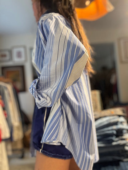 Blue Side Stripe 70s Cotton Shorts