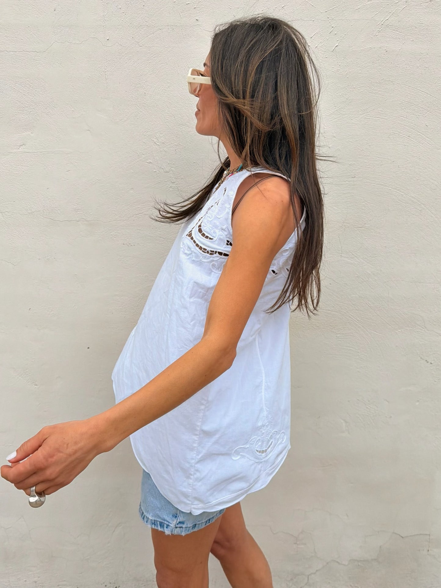 Asymmetrical Cutwork Top