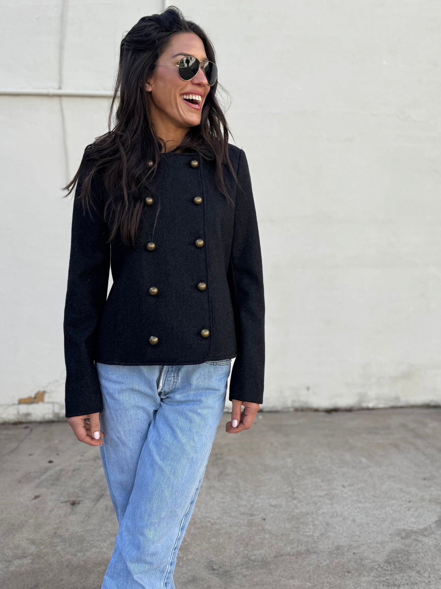 Charcoal Cropped Military Coat