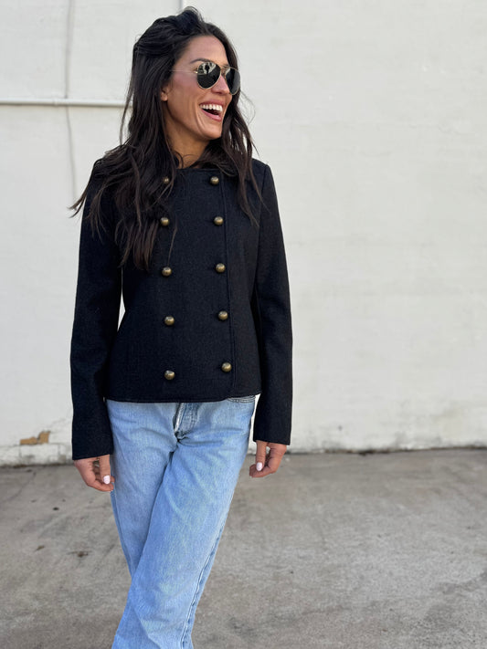 Charcoal Cropped Military Coat