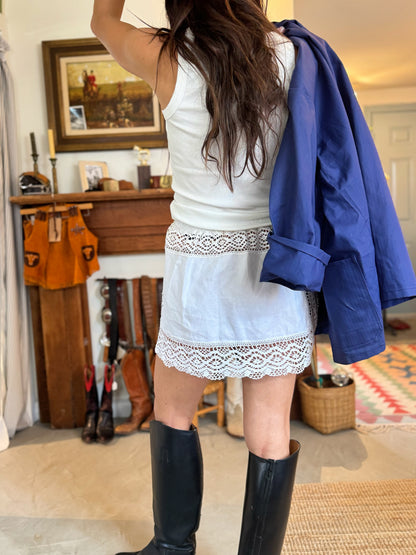 White Linen and Lace Tablecloth Mini Skirt
