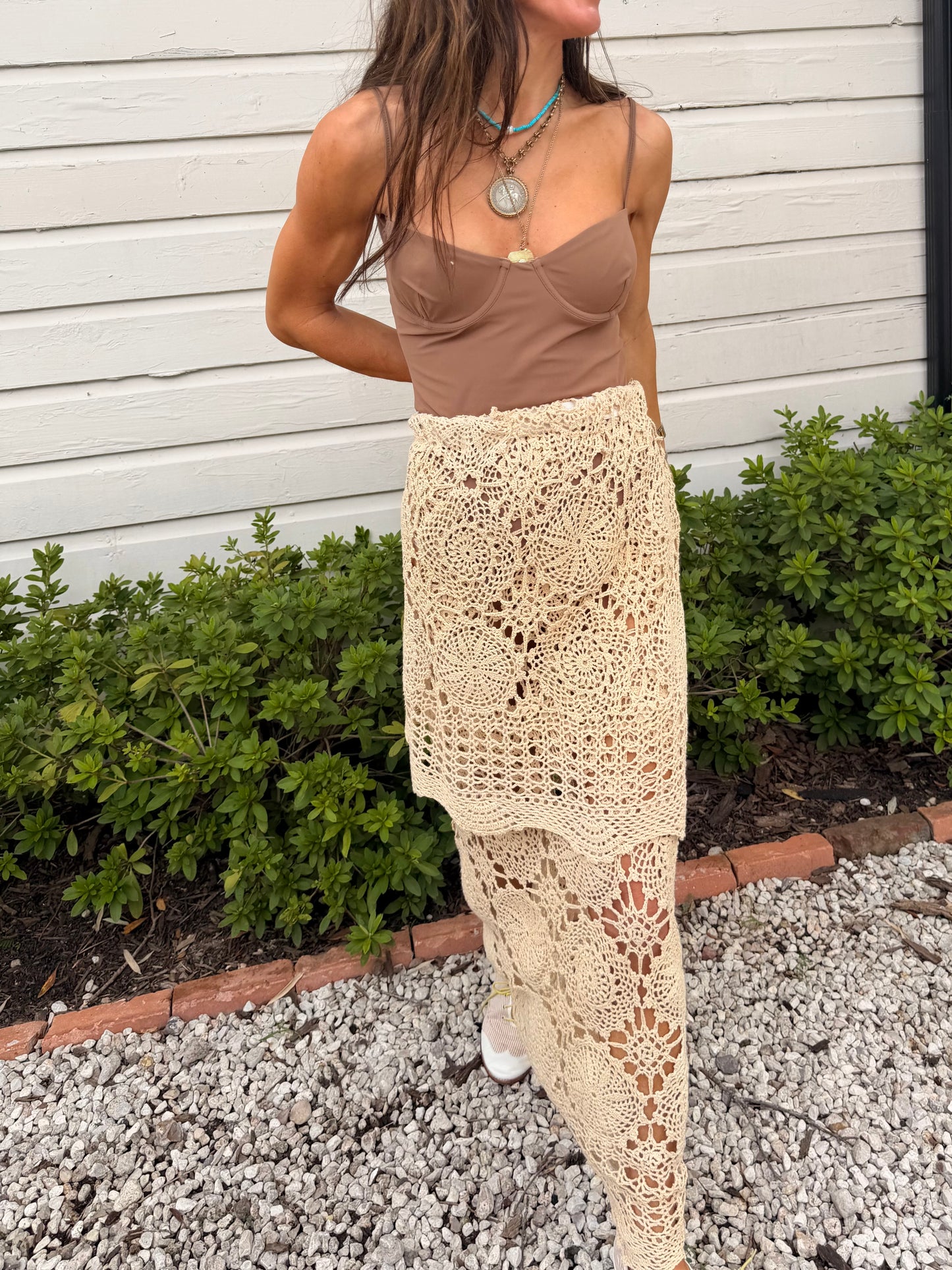 Double Tiered Crochet Maxi Skirt
