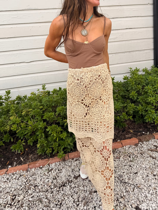Double Tiered Crochet Maxi Skirt