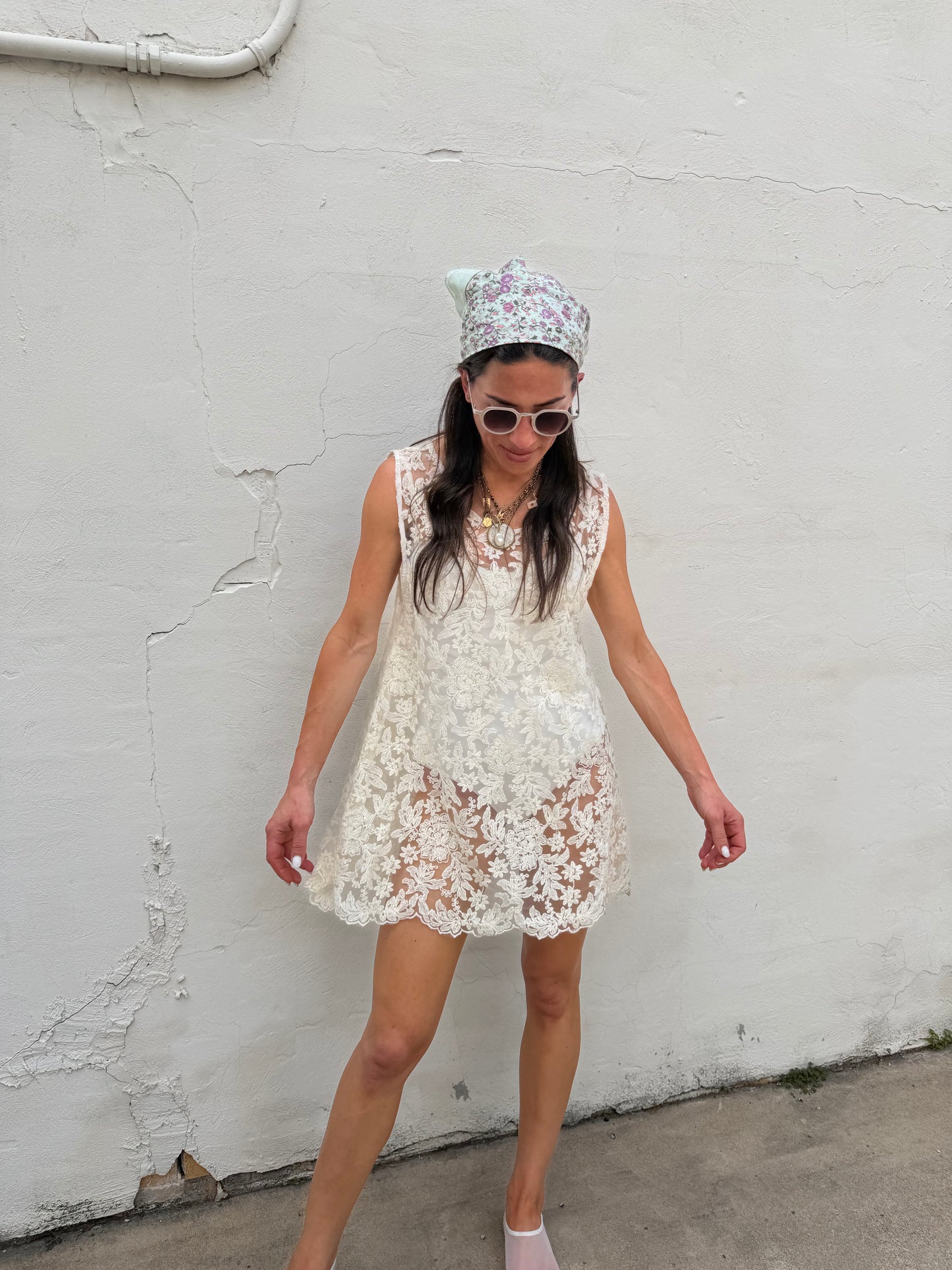 Lace Sheer Mini Dress