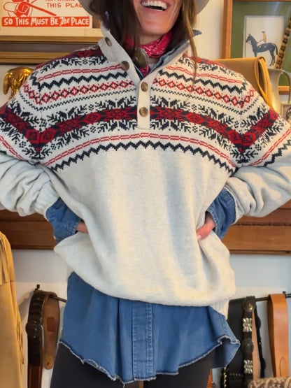 Cotton Fair Isle Button Neck