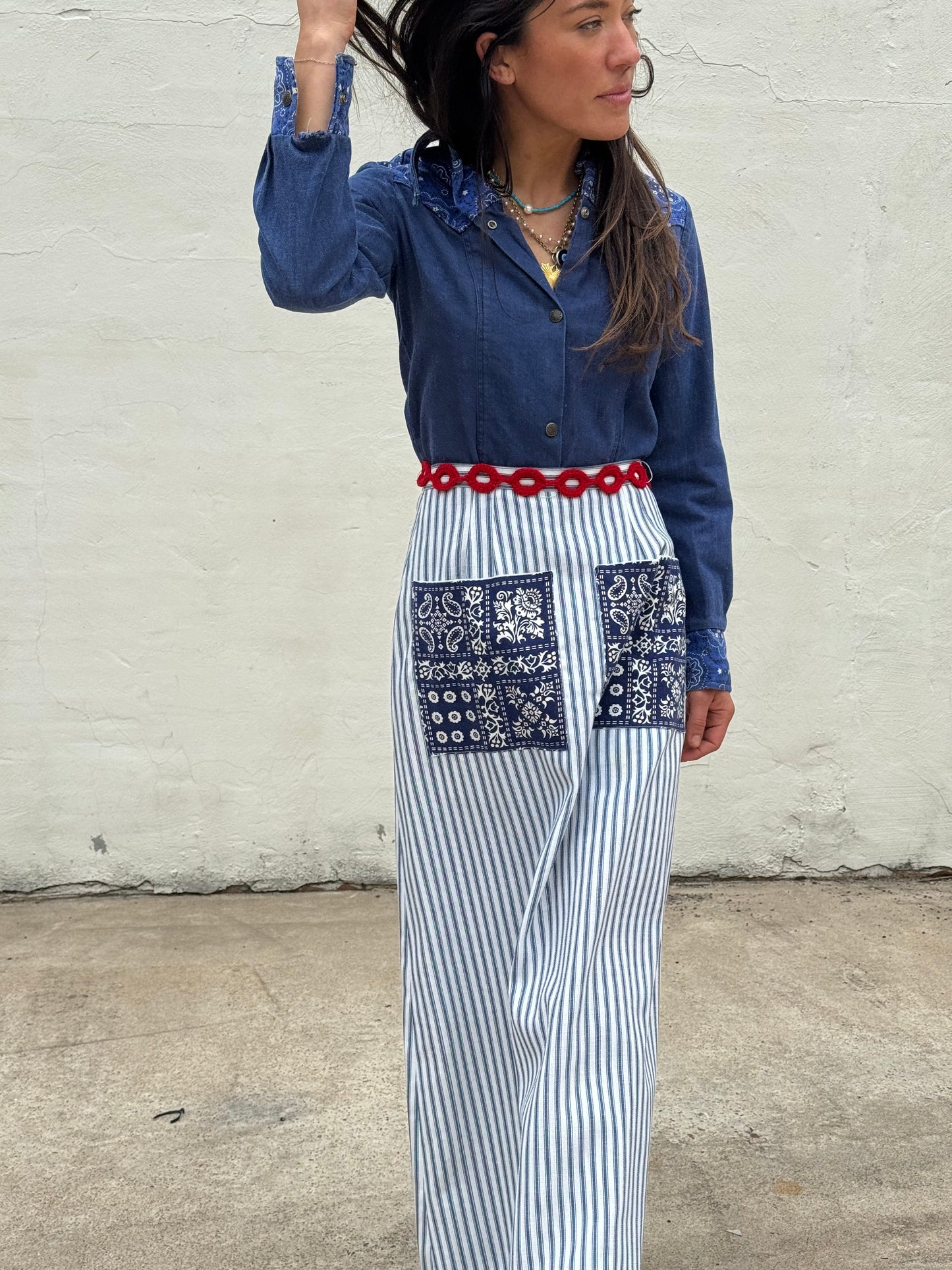 Ticking Stripe 70s Maxi Skirt