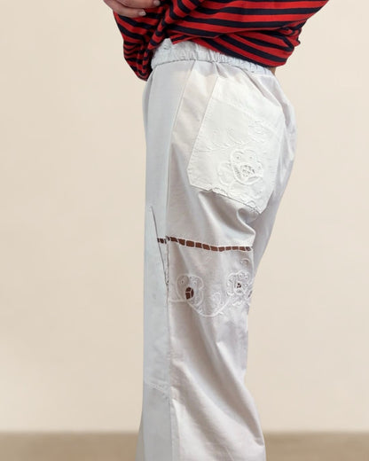 Reworked Antique Embroidered Linen Pants