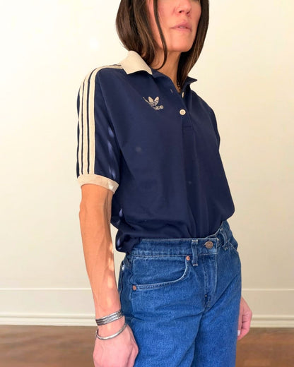 Vtg Adidas Trefoil Polo Navy