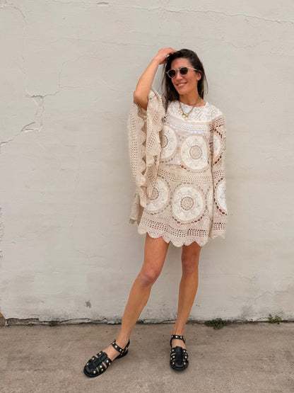 Crochet Cape Dress Ecru