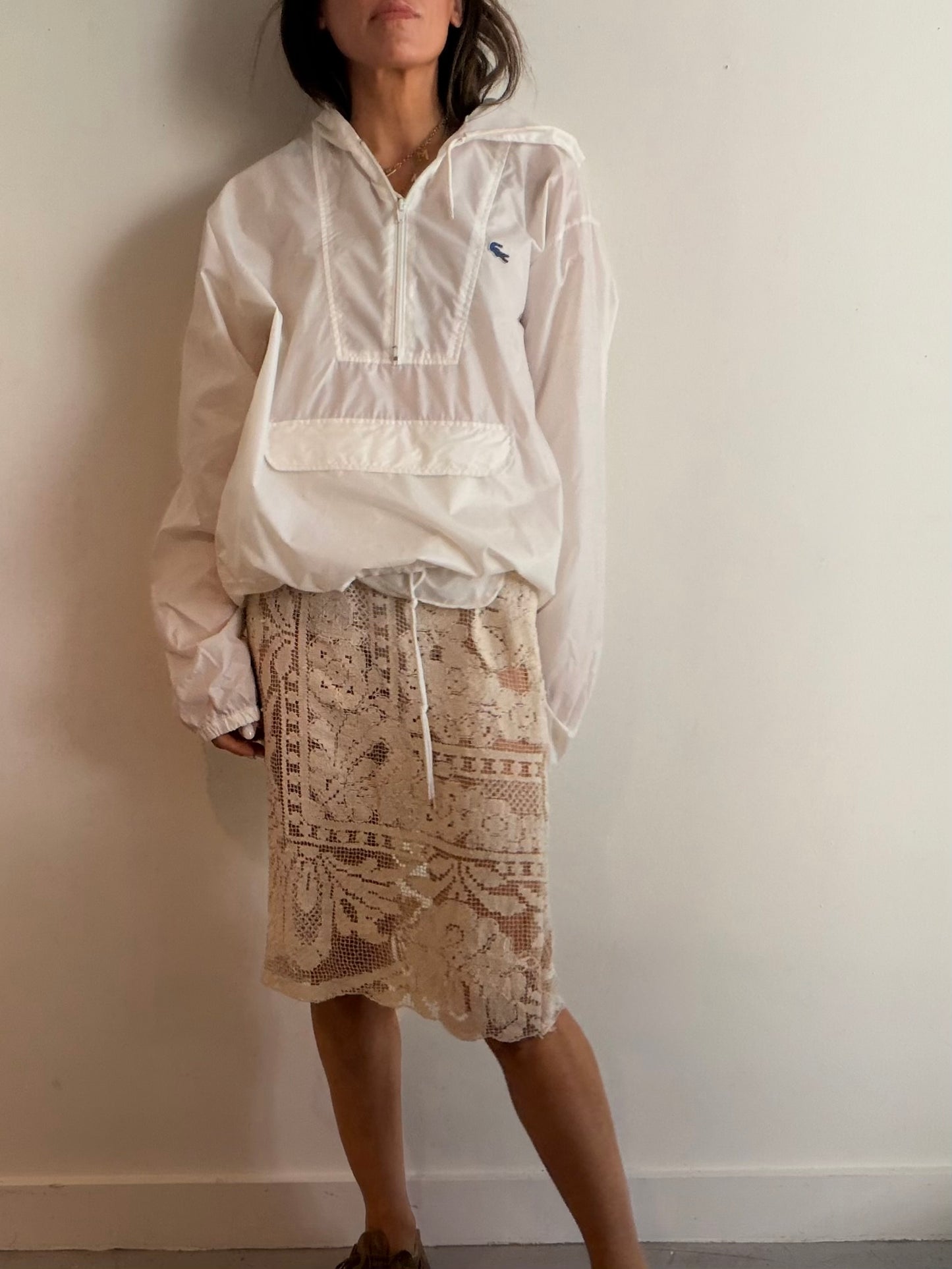 Lace Midi Skirt in Beige
