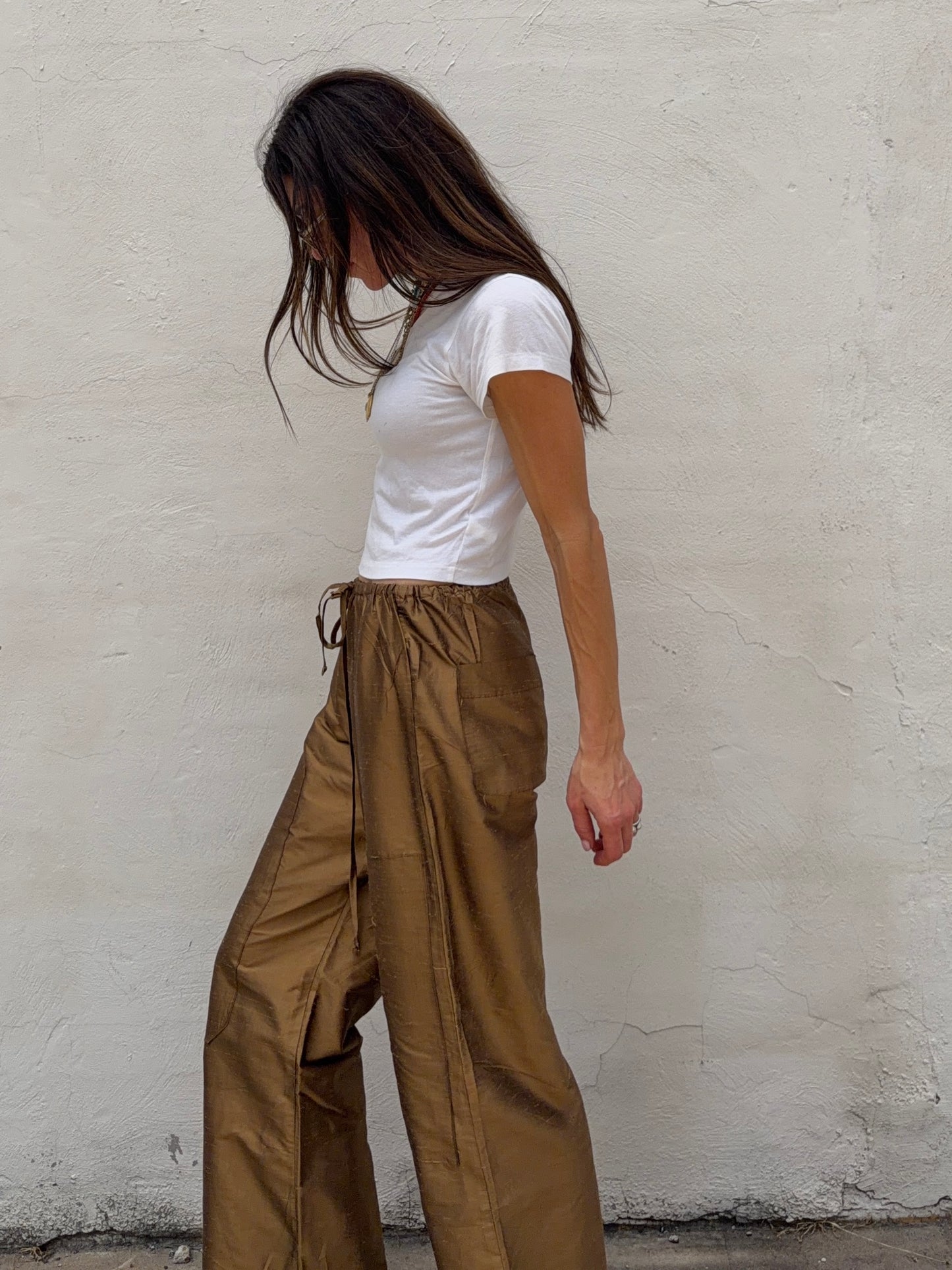 Silk Dupioni Drawstring Pants Bronze