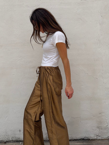 Silk Dupioni Drawstring Pants Bronze