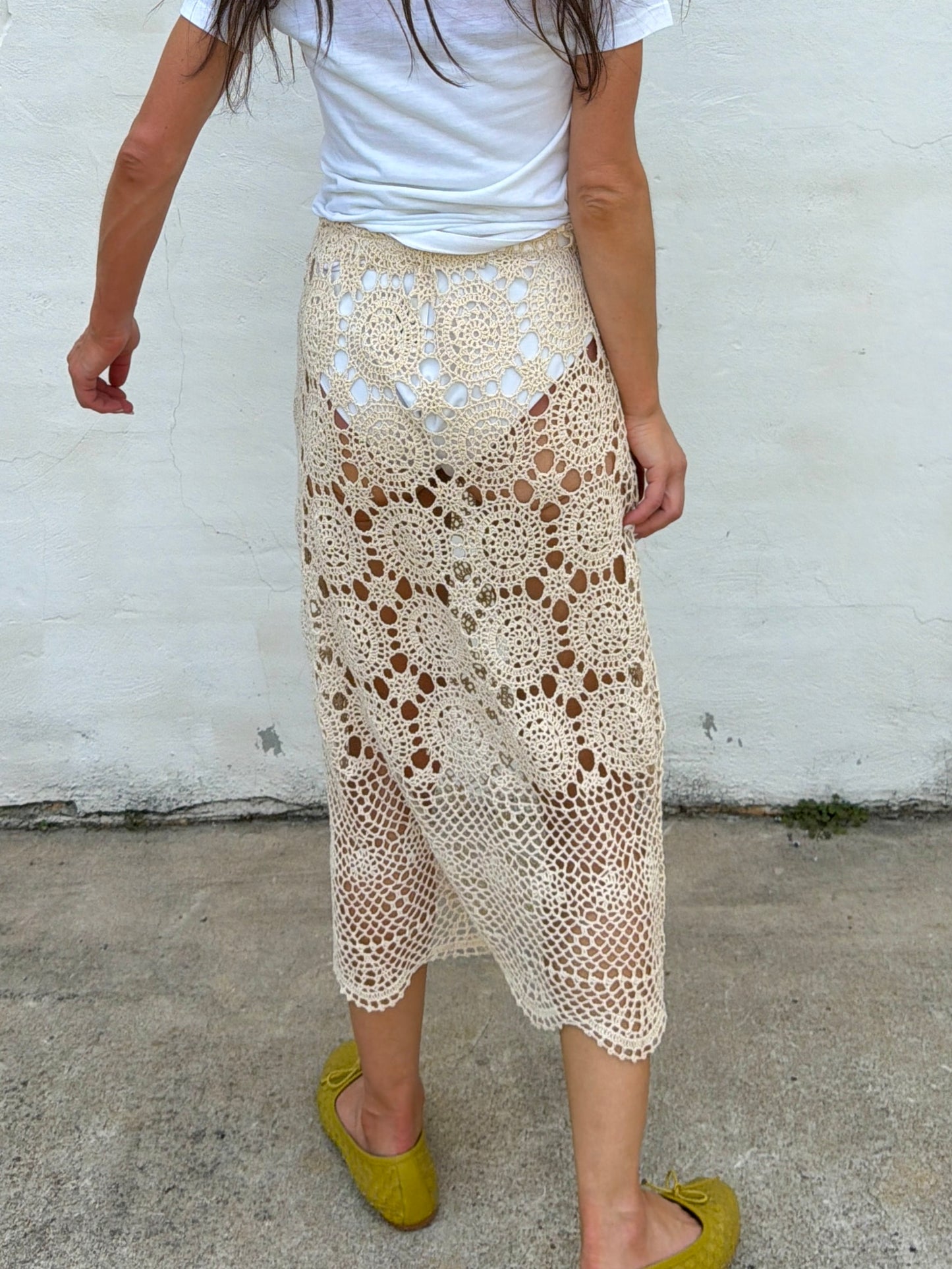 Crochet Midi Skirt Ivory