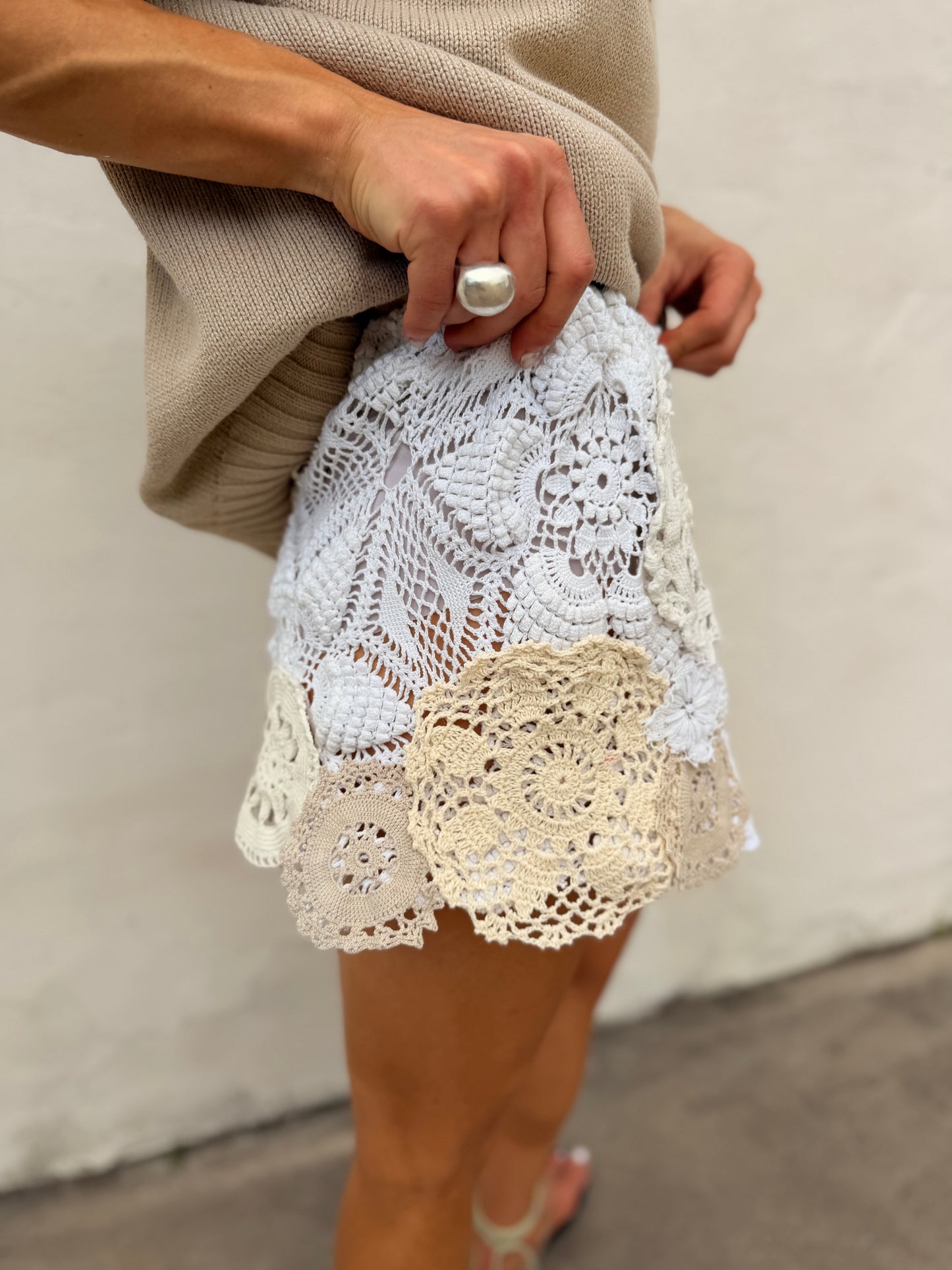 Mixed Crochet Doily Mini Skirt