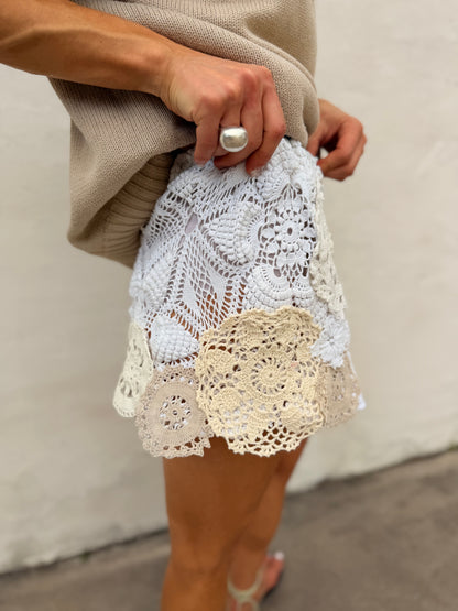 Mixed Crochet Doily Mini Skirt