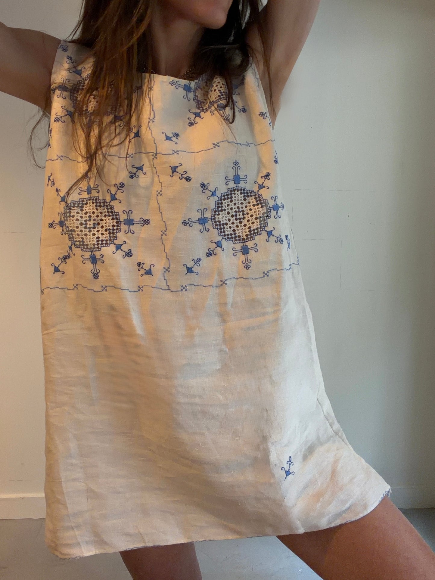 Blue Embroidered Mini Dress
