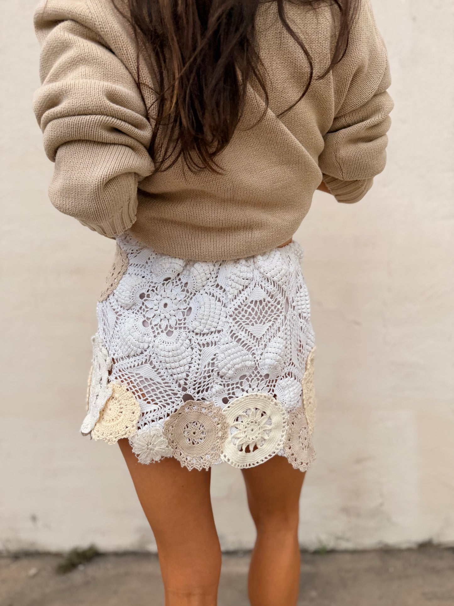 Mixed Crochet Doily Mini Skirt