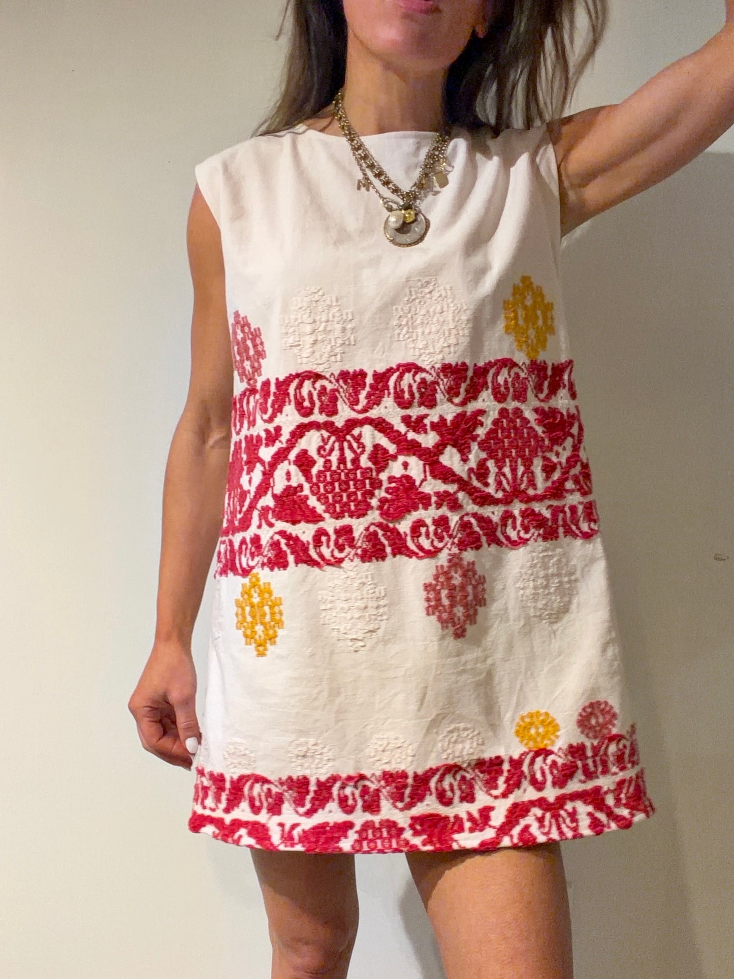 Embroidered Linen Mini Dress