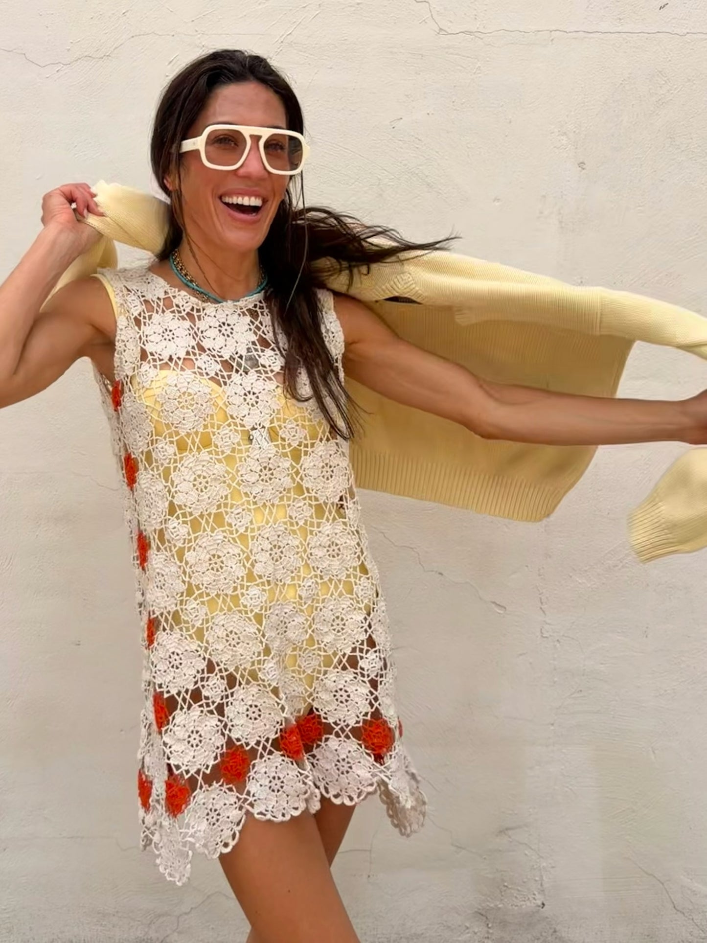 Orange and Ivory Crochet Mini Dress