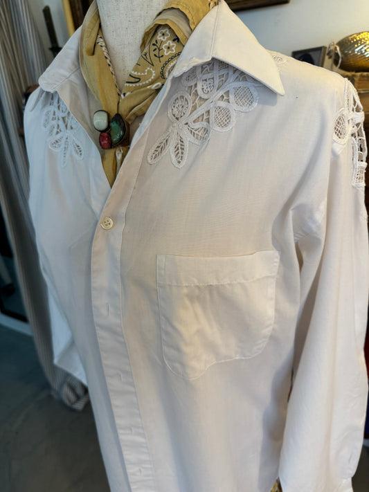 Lace Inlay Cotton Shirt 70s