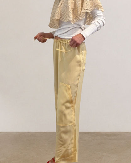 Reworked Silk Moire Cargo Pants Butter Yellow