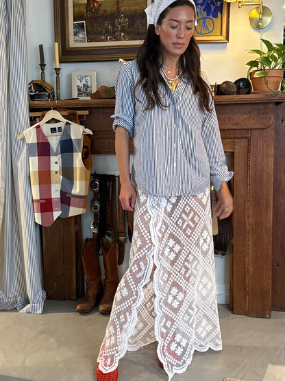 White Lace Antique Tablecloth Maxi Skirt