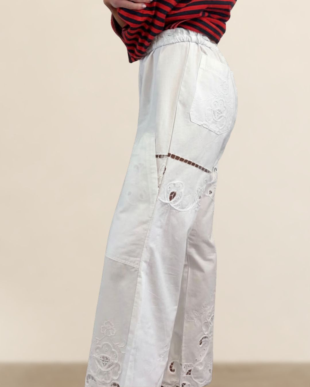 Reworked Antique Embroidered Linen Pants