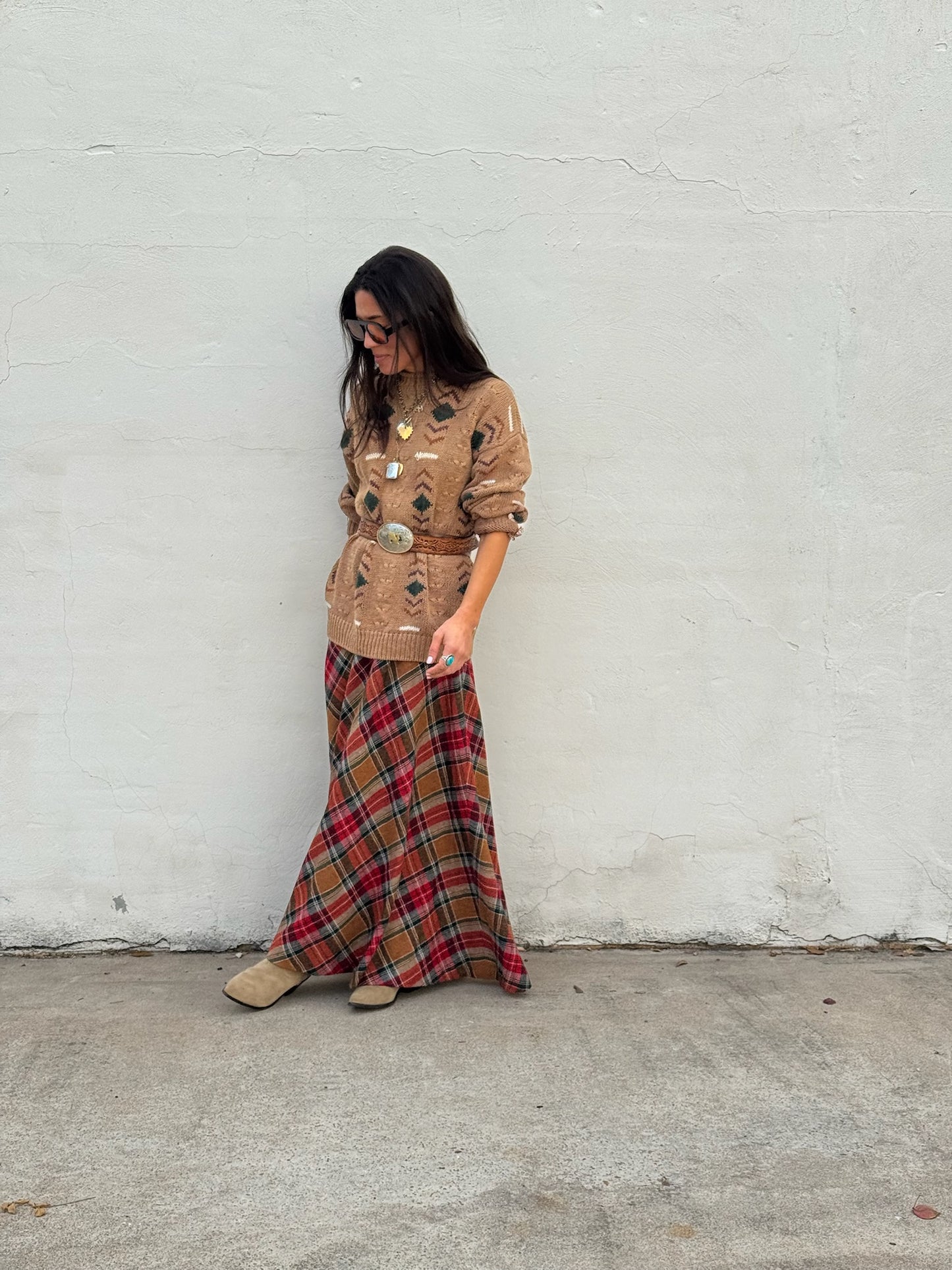 Plaid Brown Maxi Skirt
