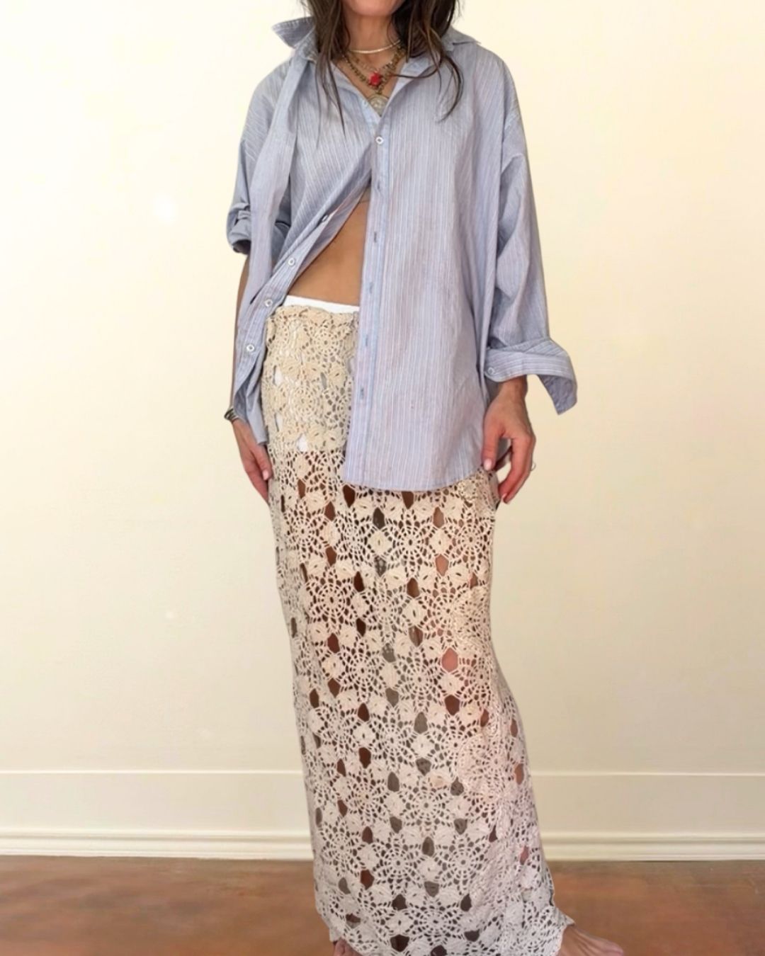 Drawstring Lace Maxi Skirt