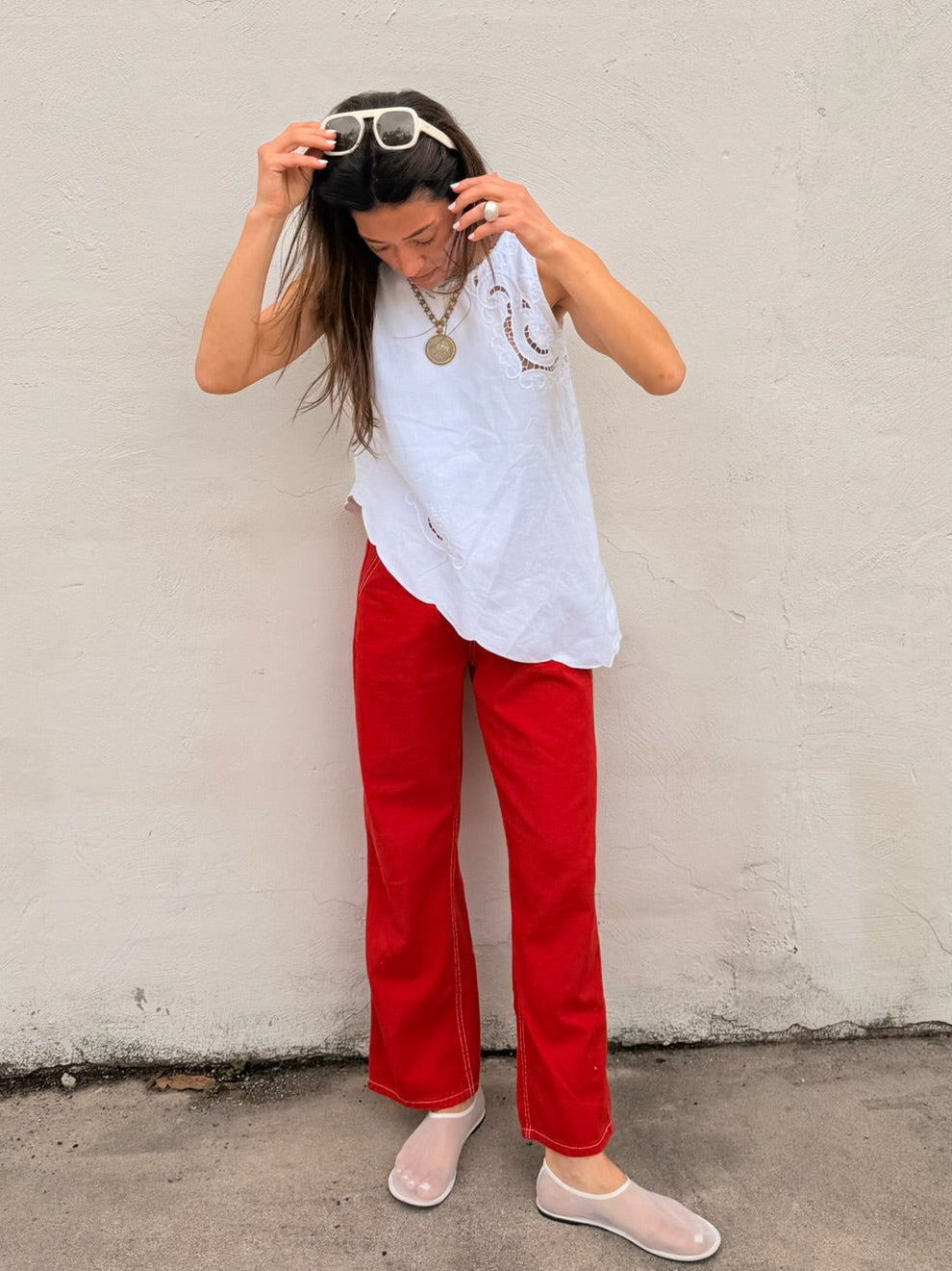 Asymmetrical Cutwork Top