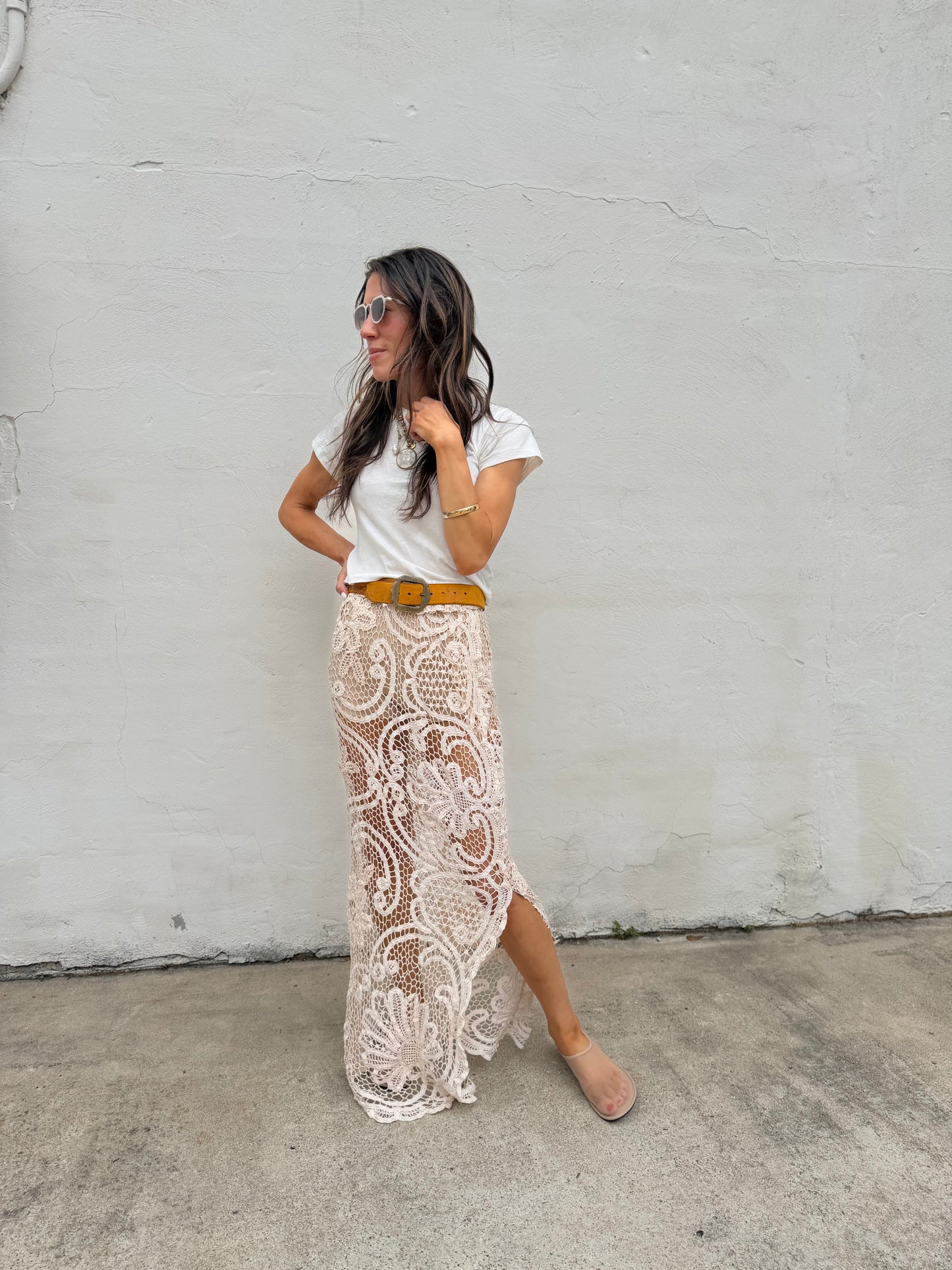 Beige Hand Crocheted Maxi